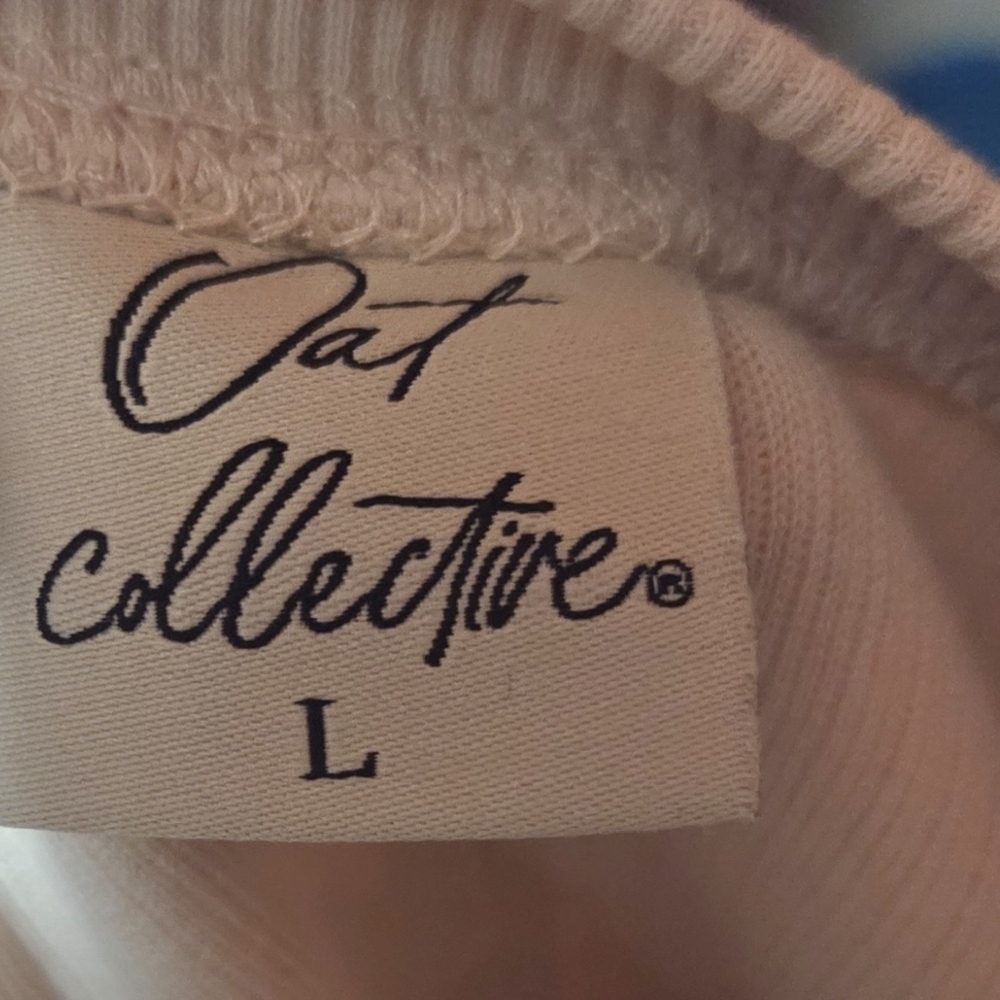 Oat Collective Pickle Ball Ribbed Cotton Sweatshirt Off White Size Large - Picture 4 of 5
